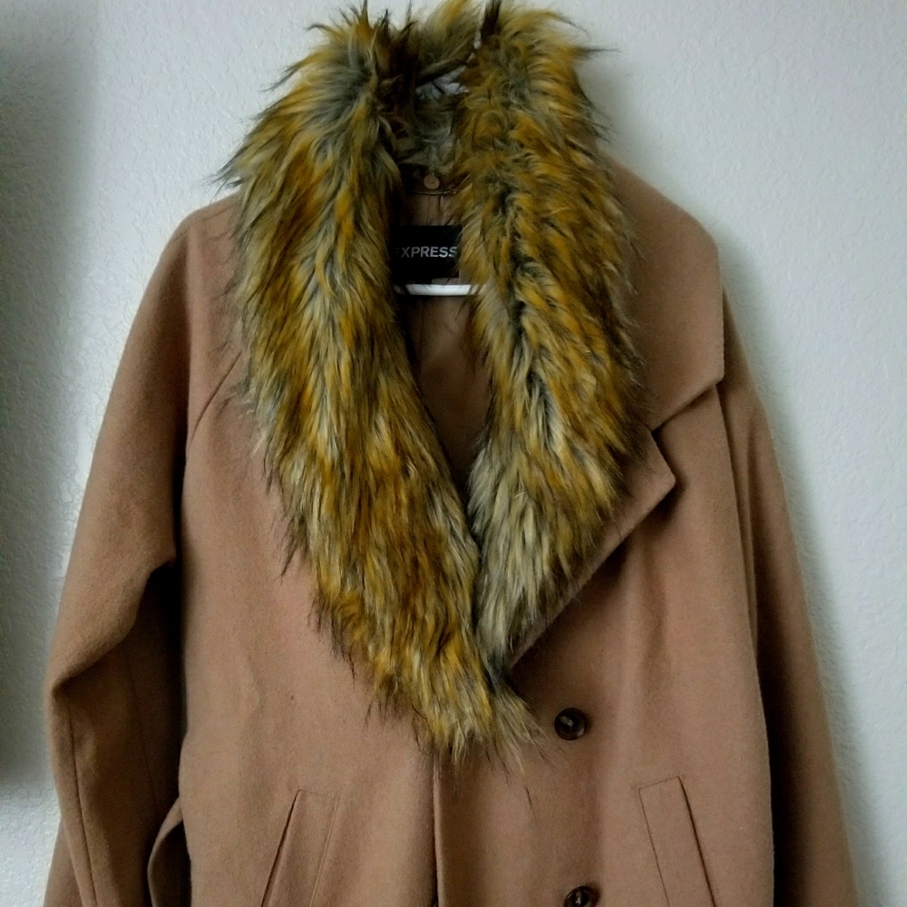 Express Wrap Coat with Fur Collar